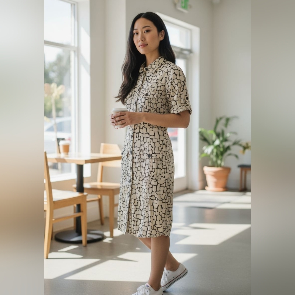 Merona Beige and Black Midi Dress